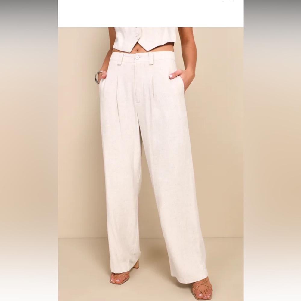 Suits You Perfectly Beige Linen Wide-Leg Pants